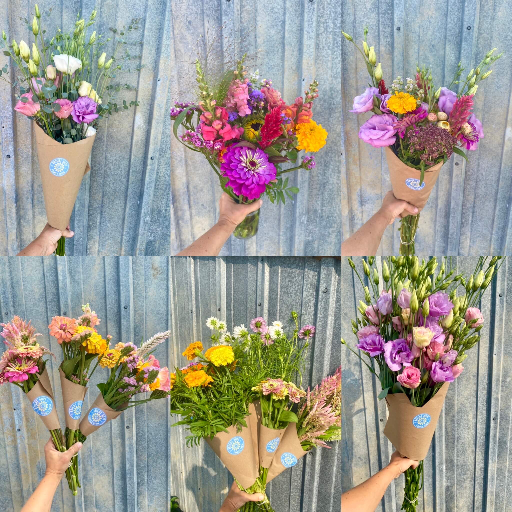 Six bouquet examples from Bright Hope Family Farm offerings